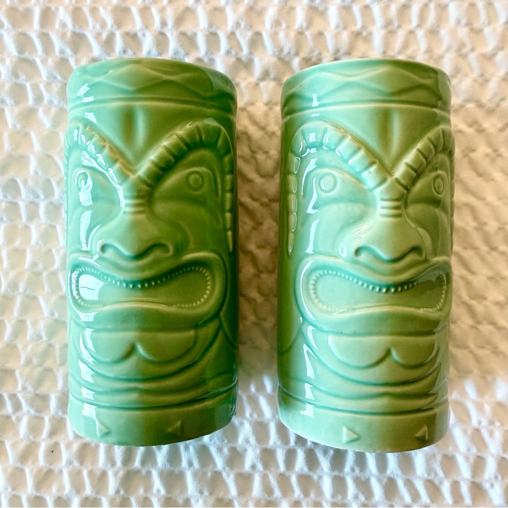 Bacardi Rum 2021 Mint Green Ceramic Tiki Mugs Totem Tumbler Set of 2
